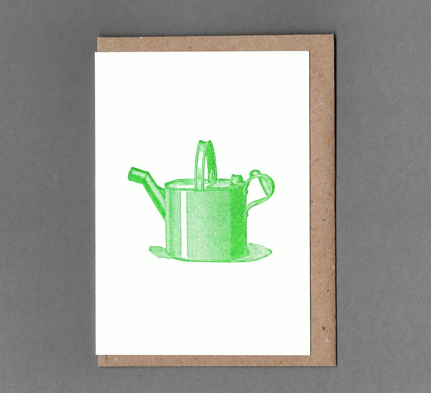 Watering can. Letterpress Greeting Card, Eco Friendly: With cello
