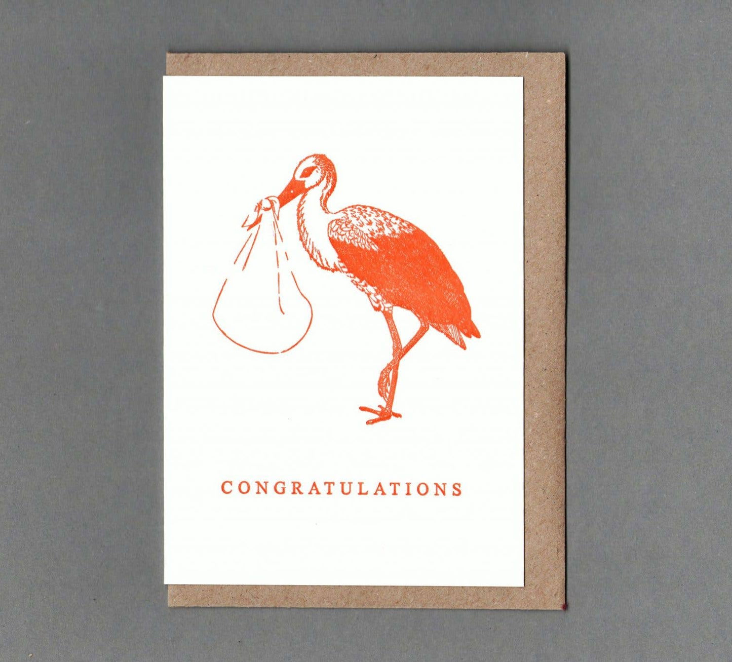 Congrats Stork. Letterpress Greeting Card, Eco Friendly: With cello