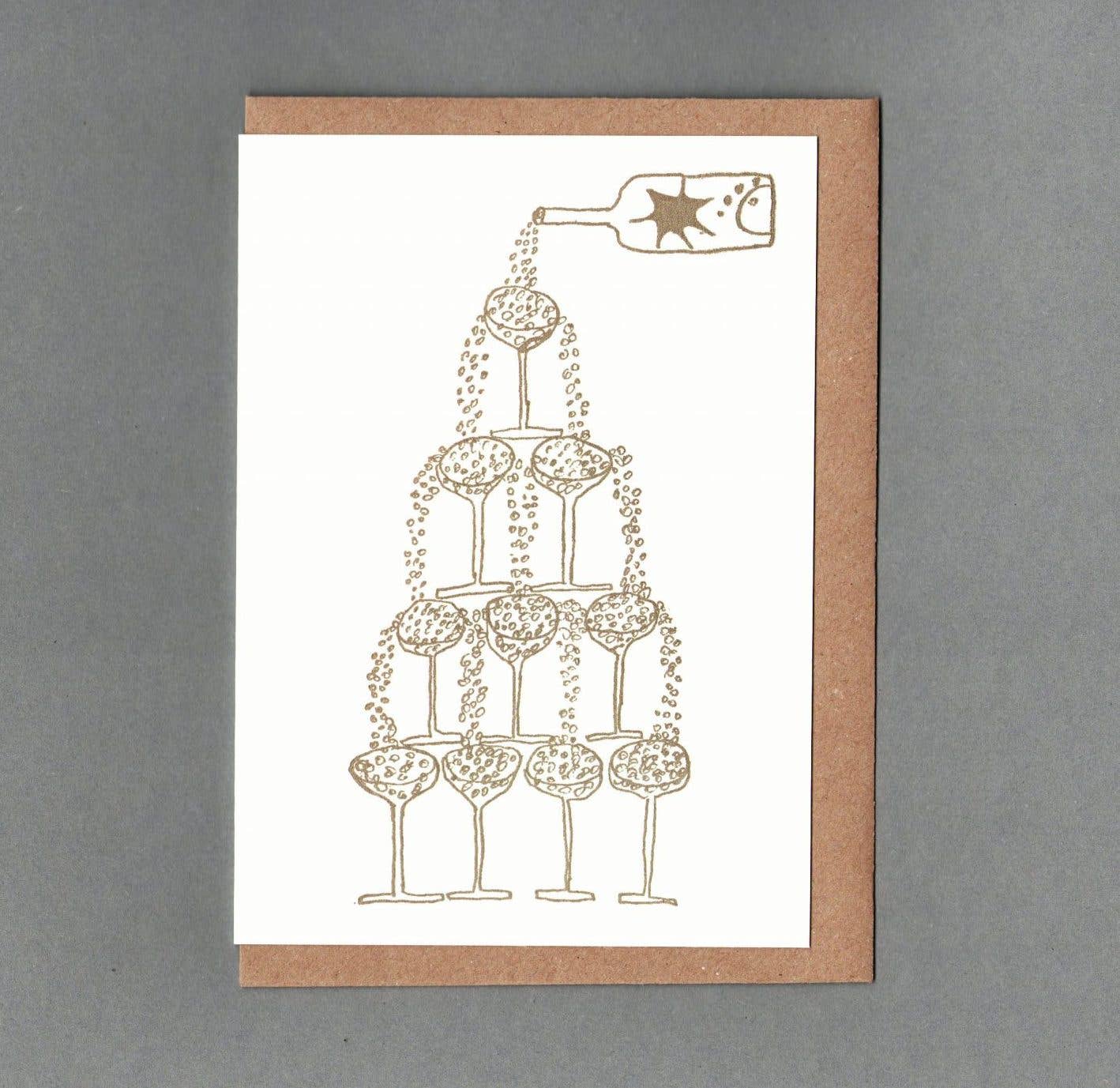 Champagne Letterpress Greeting Card, Eco Friendly: With cello