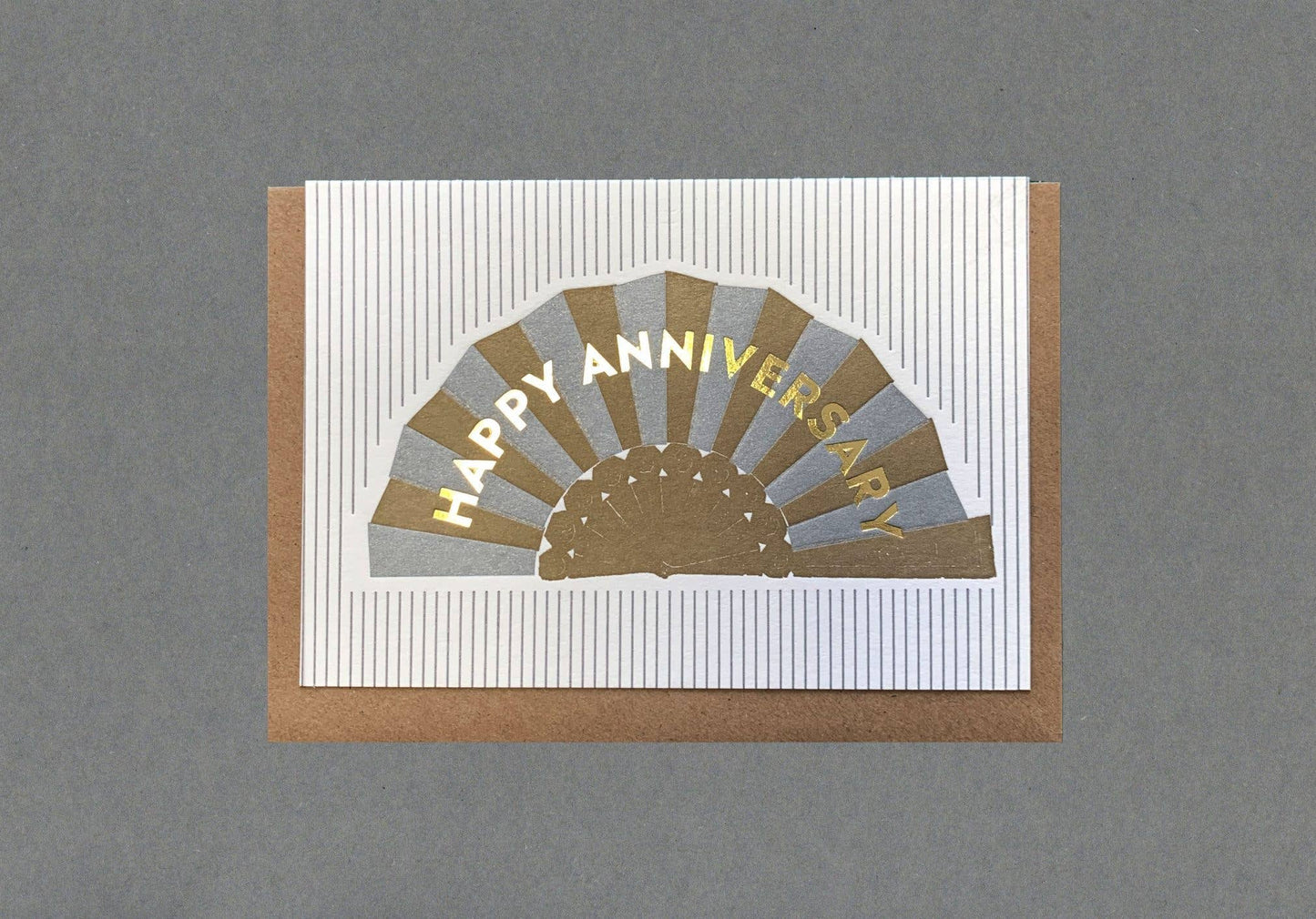 Happy Anniversary Fan. Gold. Letterpress Greeting Card: With cello