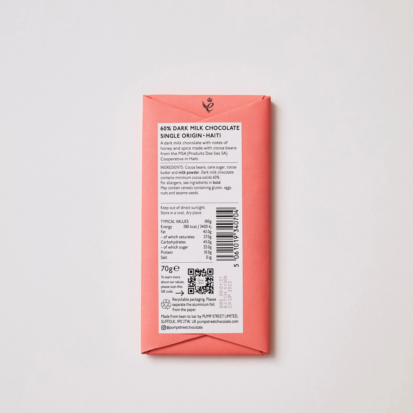 Haiti Dark Milk 60% TASTING NOTES: Strawberry Milkshake, Honey, Mellow Spice