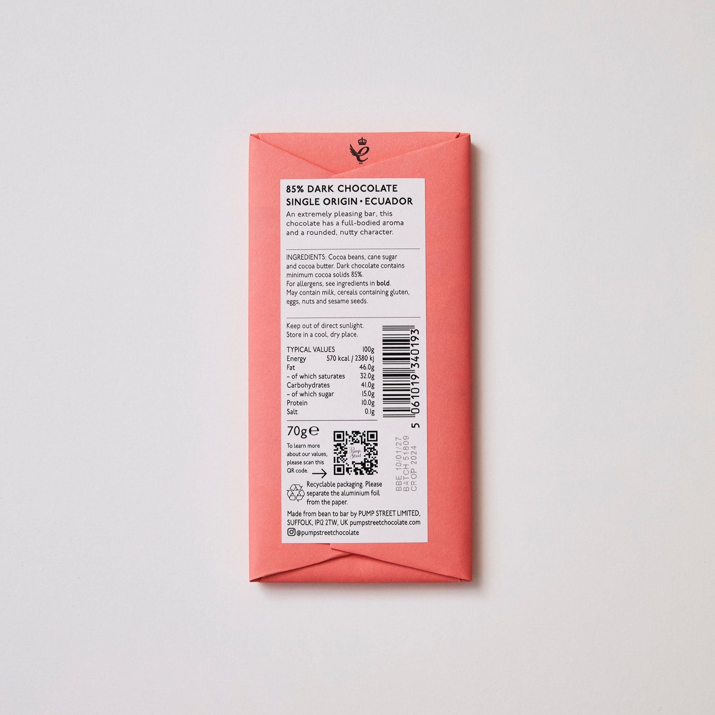 Ecuador - Hacienda Victoria 85% TASTING NOTES: Black Cherry, Jasmine, Toasted Walnut