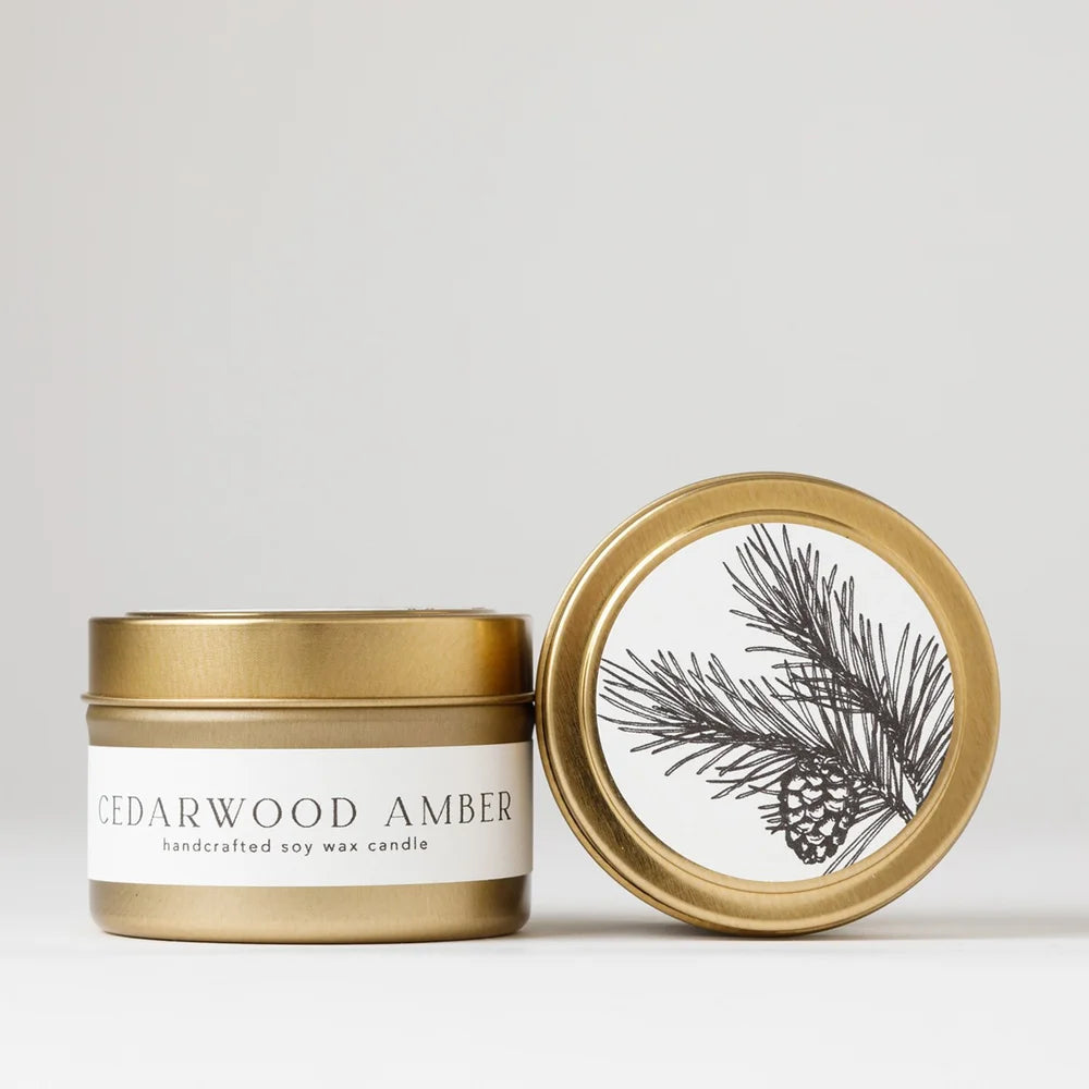 Cedar wood Amber : Tin Soy Candle