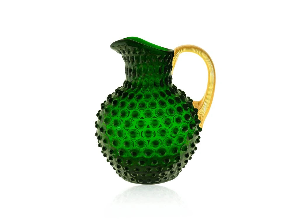 Vase - Amber Hobnail Large with Shiny Gold Handle - Jug 2L