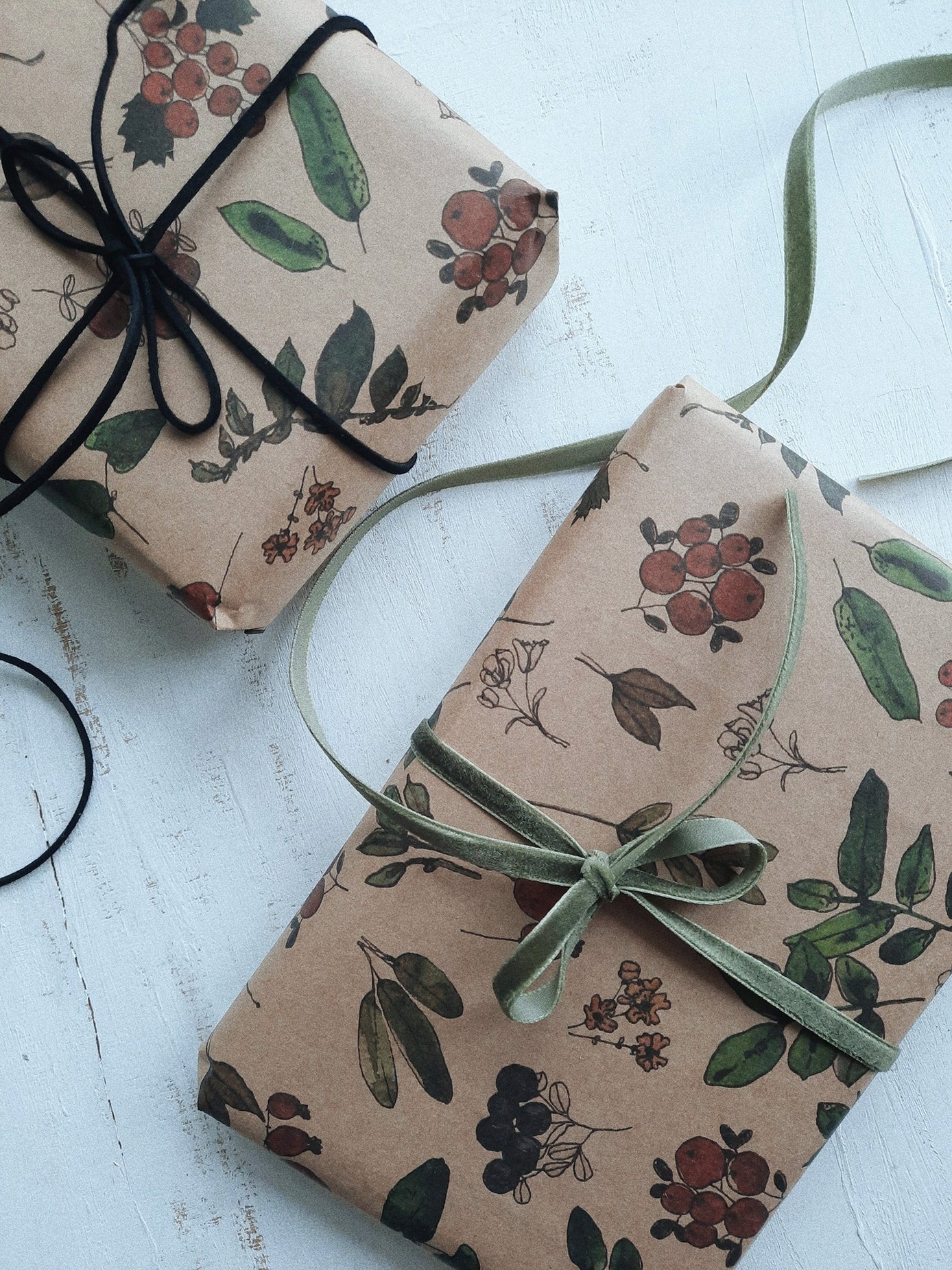 Berries and Plants Kraft Wrapping Paper - Set of 3 Pieces