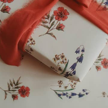Blue and Red Flower's Wrapping Paper - Set of 3 Pieces