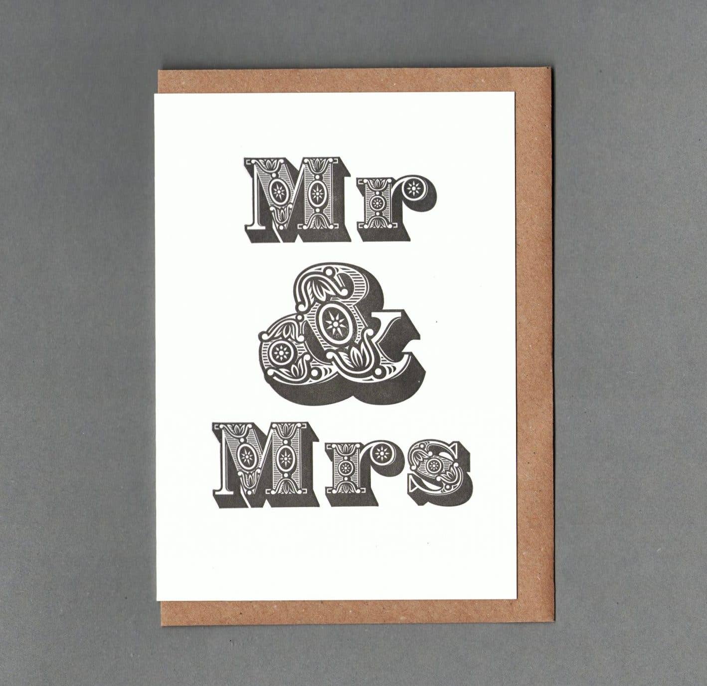 Mr & Mrs B&W. Letterpress Greeting Card. Wedding: With cello