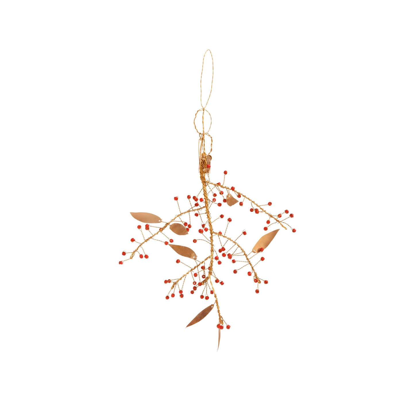 Brass & red berry branch, small