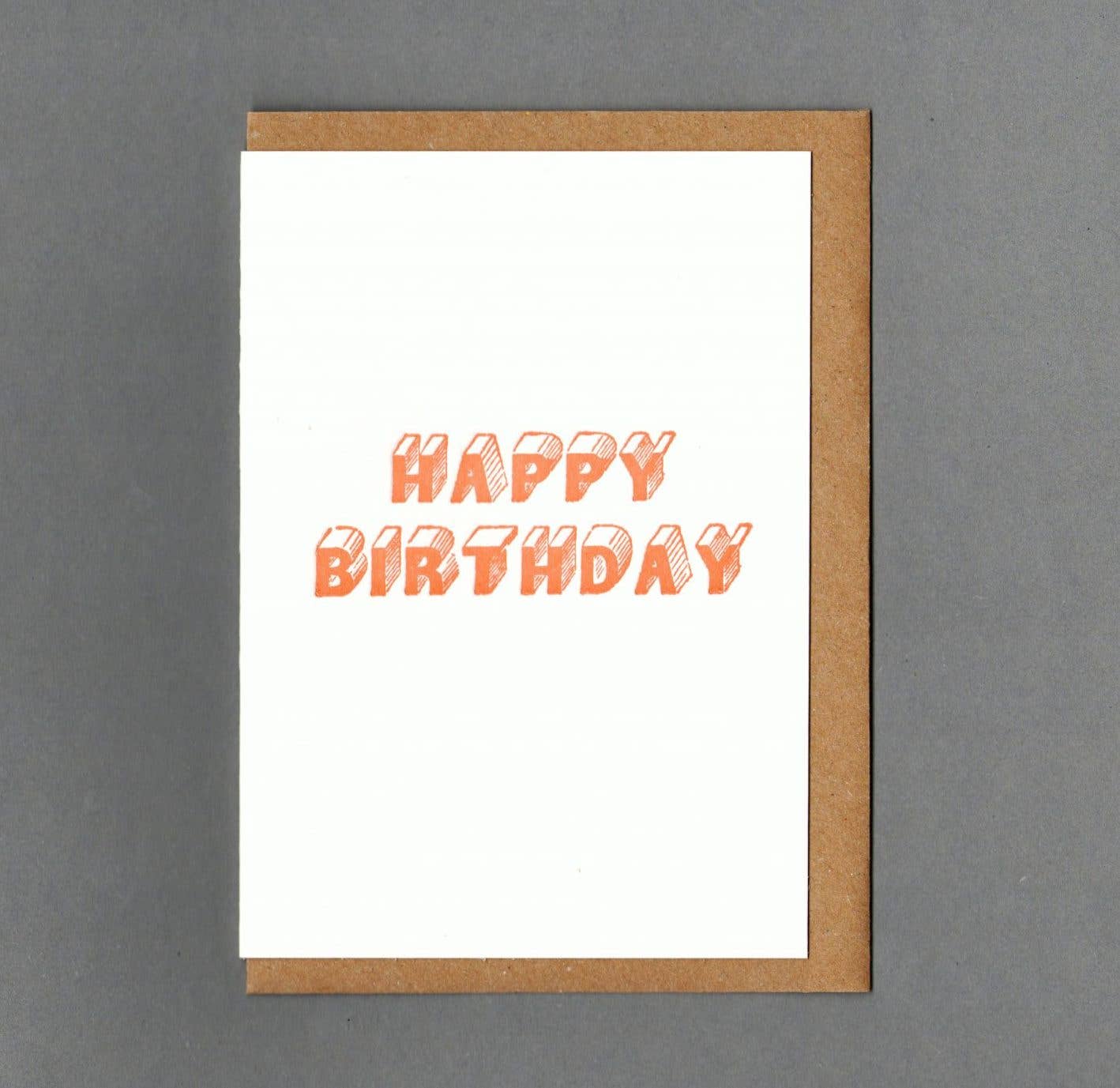 Happy Birthday Block Orange. Letterpress Greeting Card: With cello