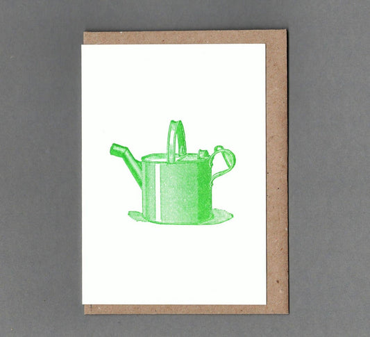 Watering can. Letterpress Greeting Card, Eco Friendly: With cello