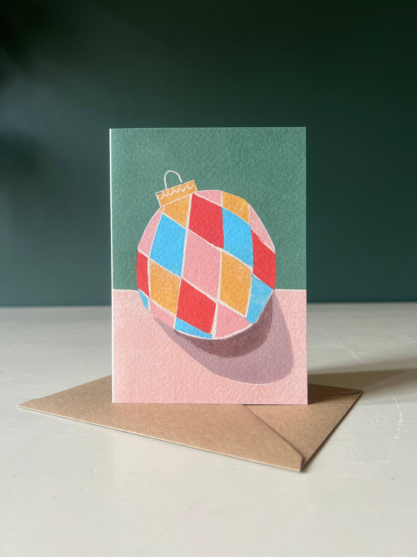 Harlequin Bauble Christmas Holiday Greeting Card