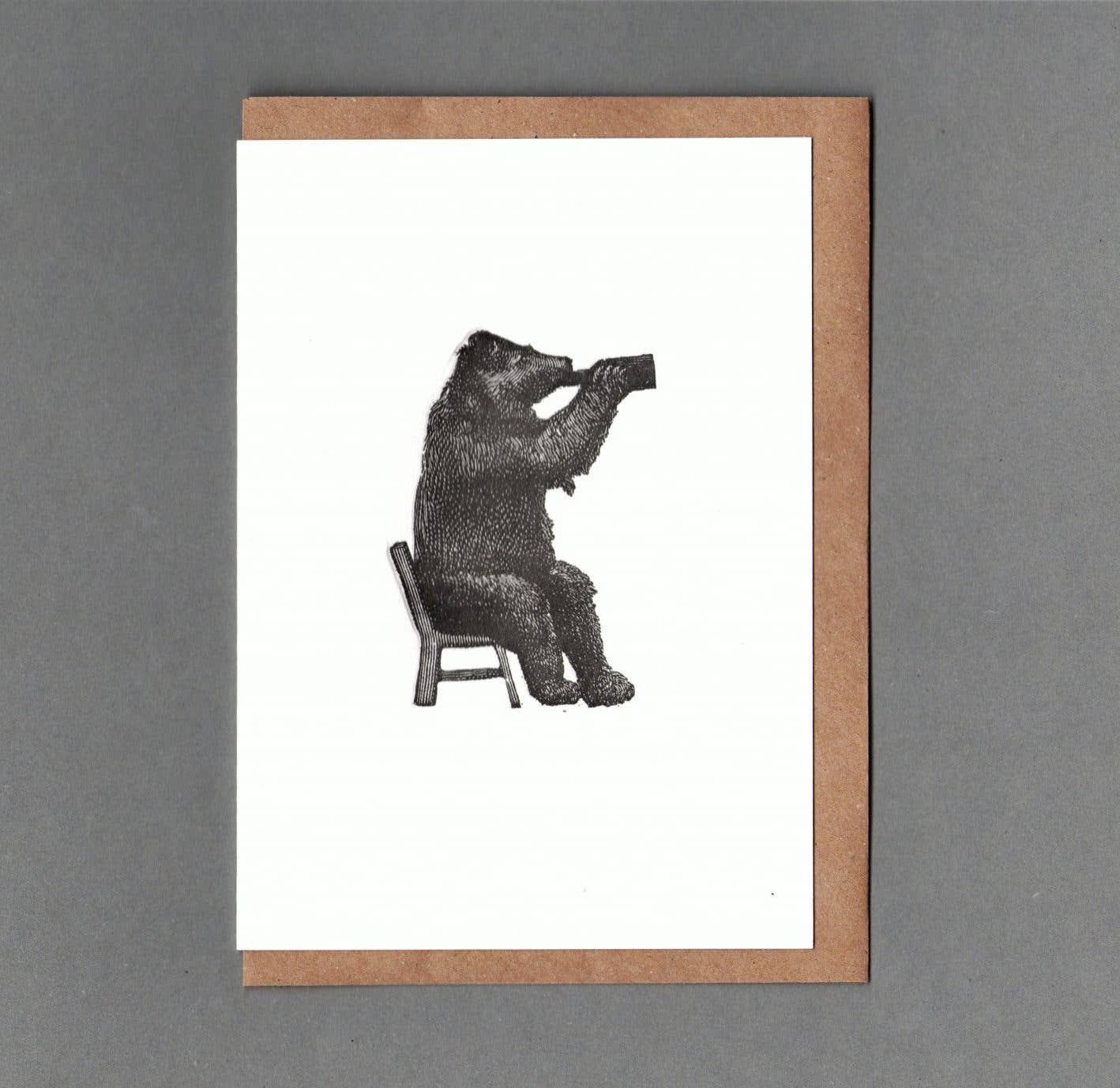 Beer Bear. Letterpress Greeting Card, Eco Friendly: With cello