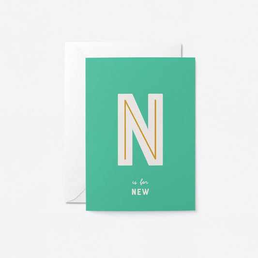 N is for New - Alphabet Greeting card: Biodegradable cello