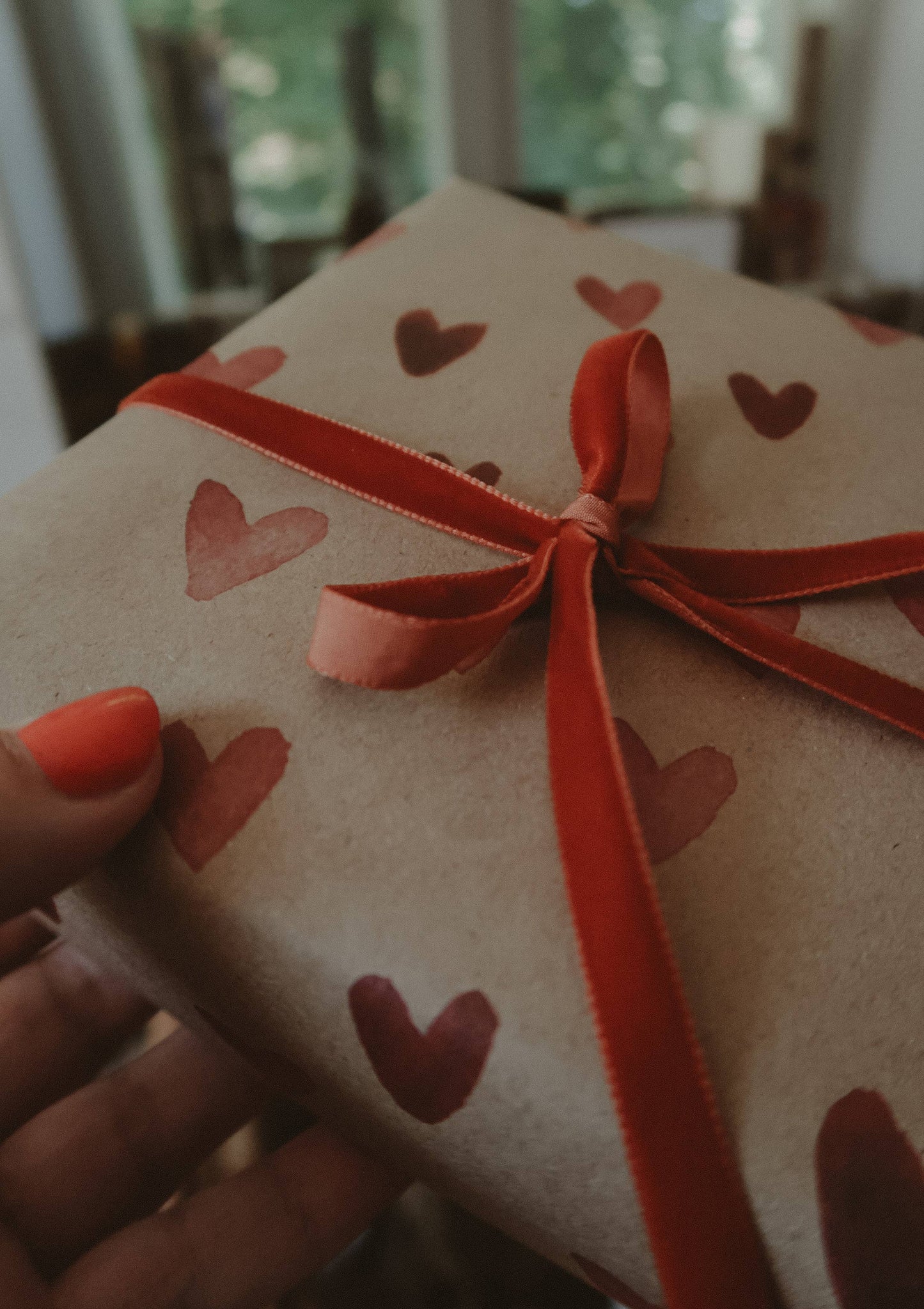 Set Of 3 Pieces RED HEARTS Kraft Wrapping Paper