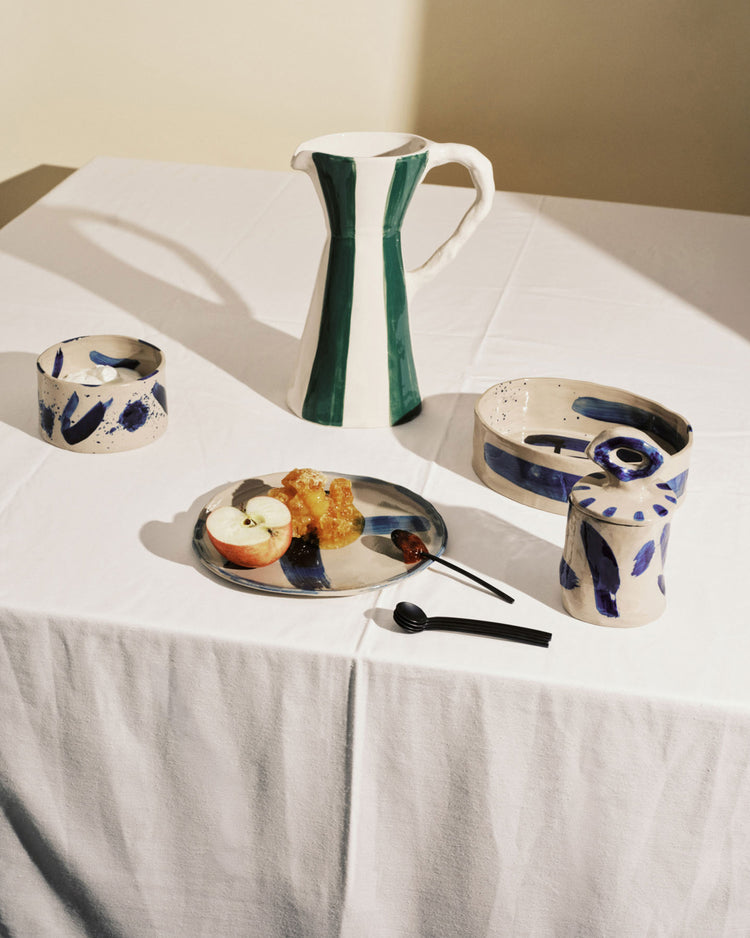 Ceramic jug beige - green Charly
