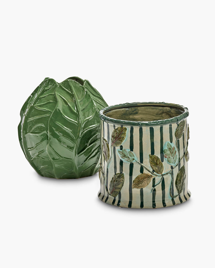 Flowerpot 11 green - beige  by Hélène Lepinay