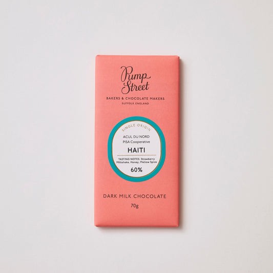 Haiti Dark Milk 60%             TASTING NOTES: Strawberry Milkshake, Honey, Mellow Spice
