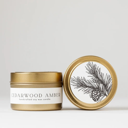 Cedar wood Amber : Tin Soy Candle
