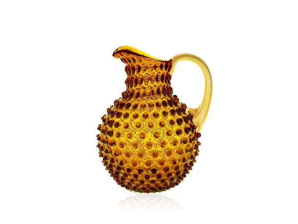 Vase - Amber Hobnail Large with Shiny Gold Handle - Jug 2L