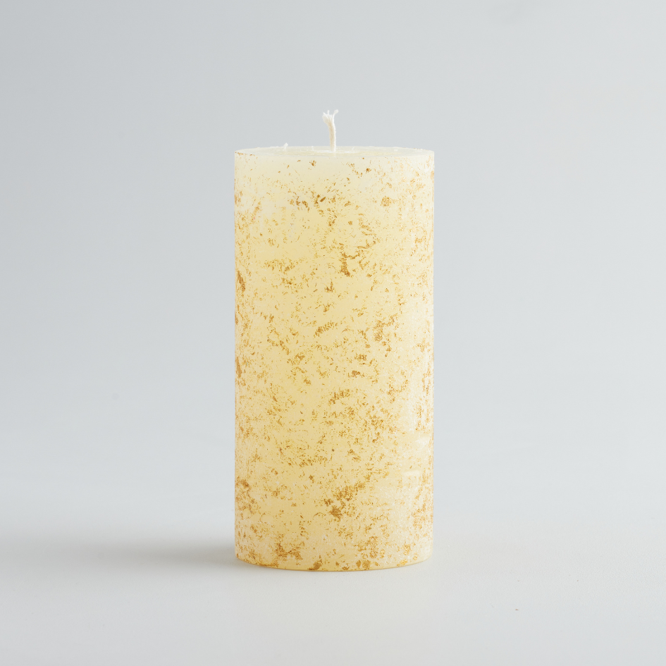 Christmas Spice gold marbled pillar Candle