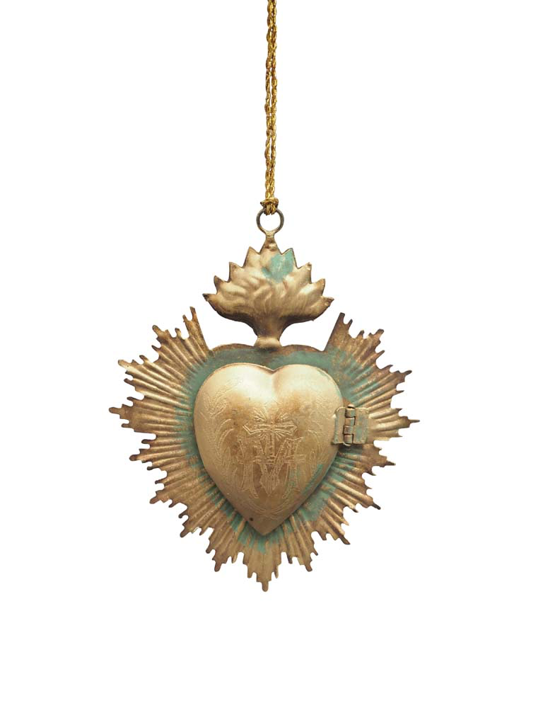 Hanging ex-voto heart box gold verdigris