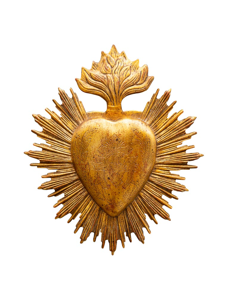 Ex-voto flames & heart golden resin