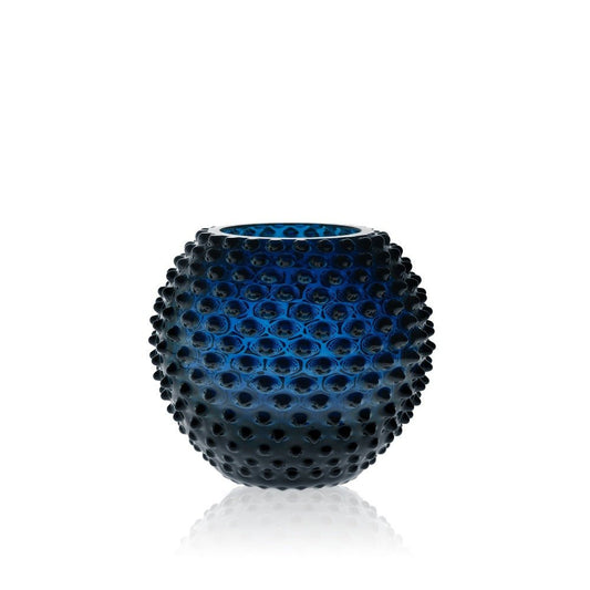 Vase - Royal Blue Green Hobnail Fishbowl