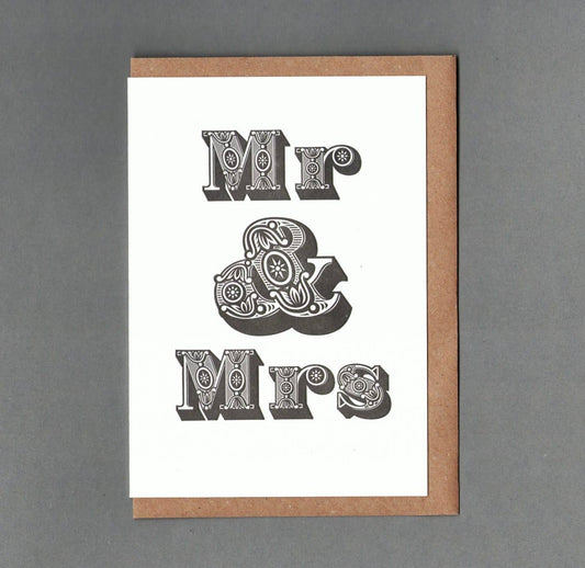 Mr & Mrs B&W.  Letterpress Greeting Card. Wedding: With cello