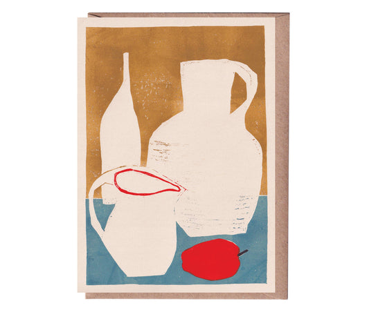White Vessels, Red Apple Greeting Card