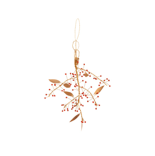 Brass & red berry branch, small