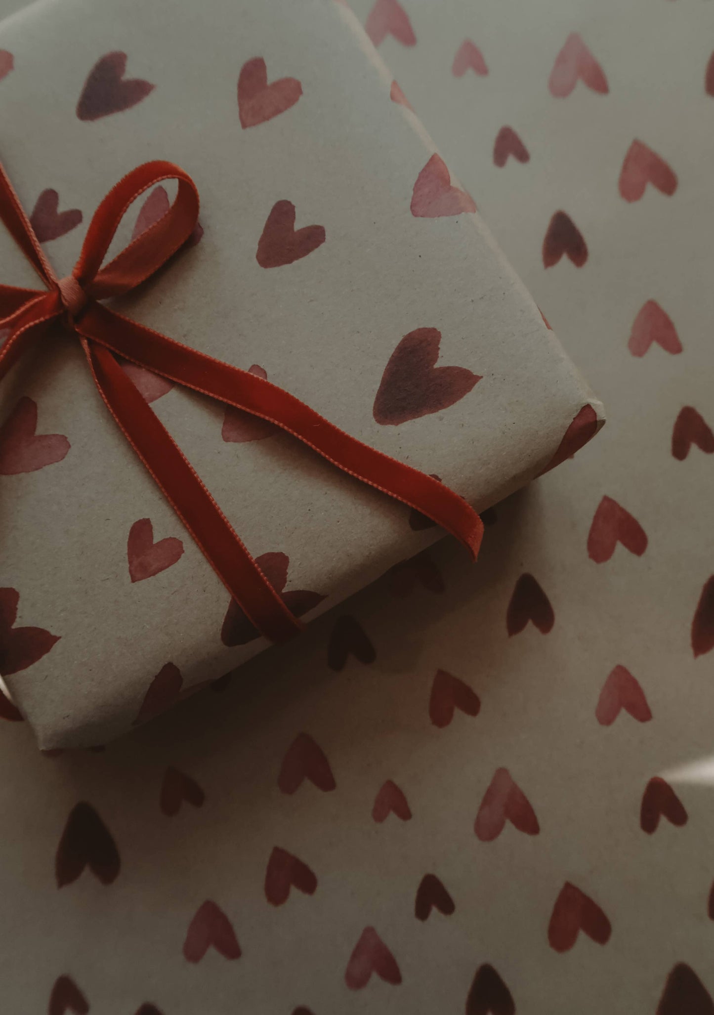 Set Of 3 Pieces RED HEARTS Kraft Wrapping Paper