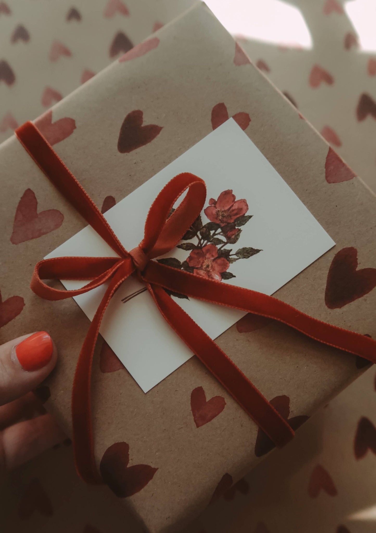 Set Of 3 Pieces RED HEARTS Kraft Wrapping Paper