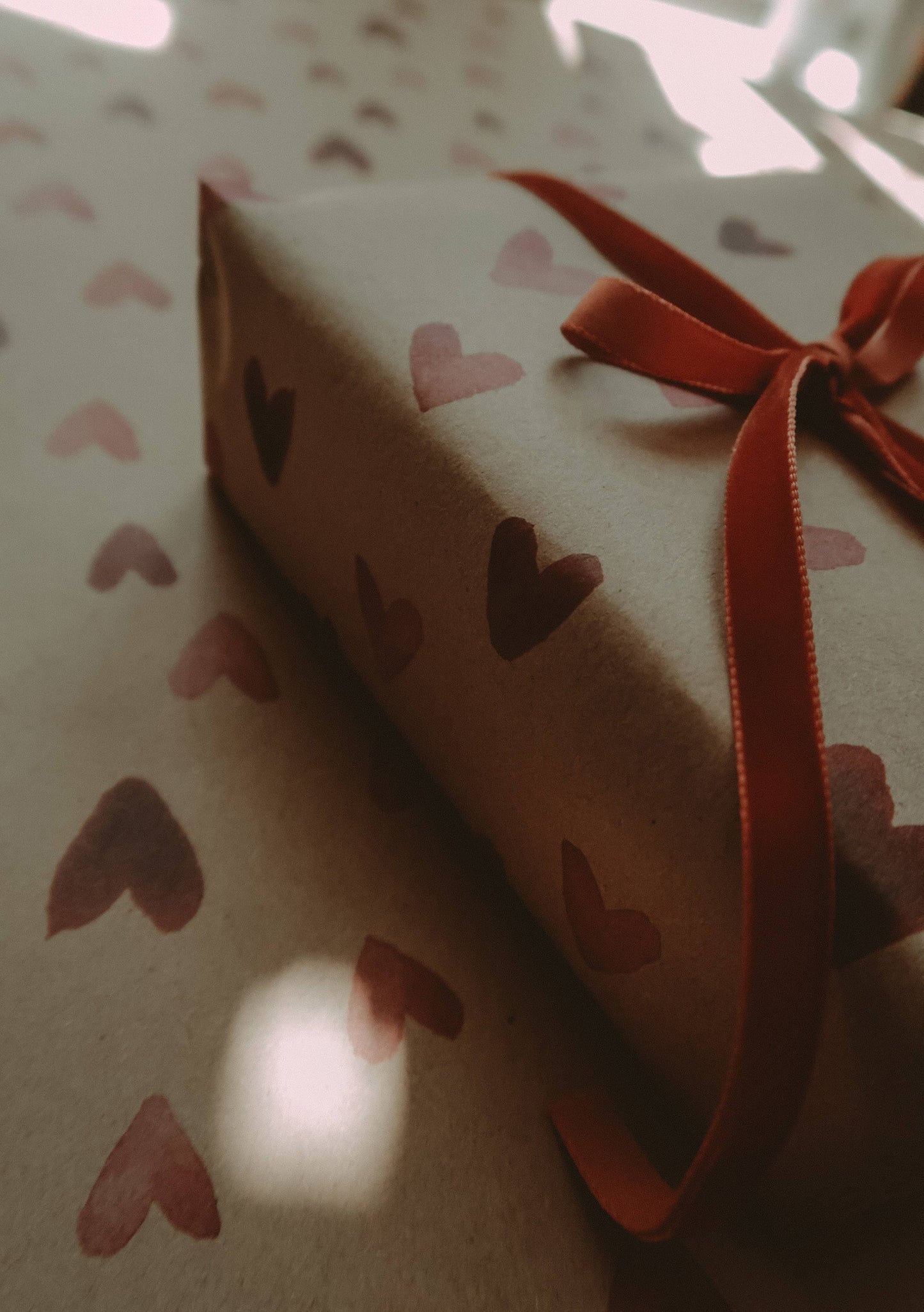 Set Of 3 Pieces RED HEARTS Kraft Wrapping Paper